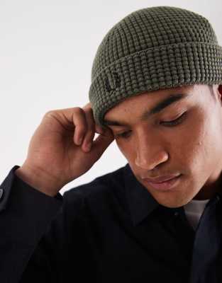 Fred Perry Waffle Knit Beanie In Green