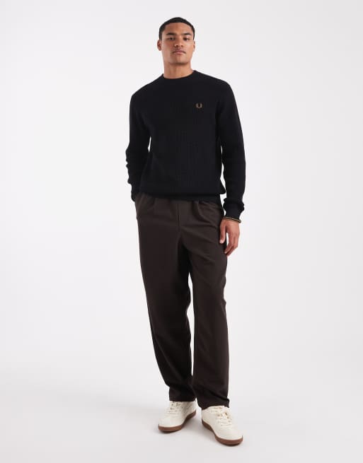 Fred Perry waffle knit sweater in black | ASOS
