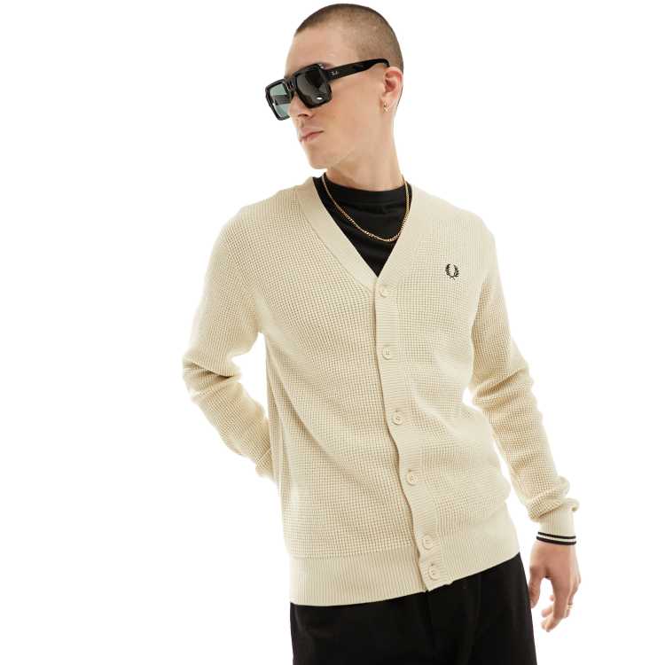 Fred Perry waffle stitch cardigan in oatmeal