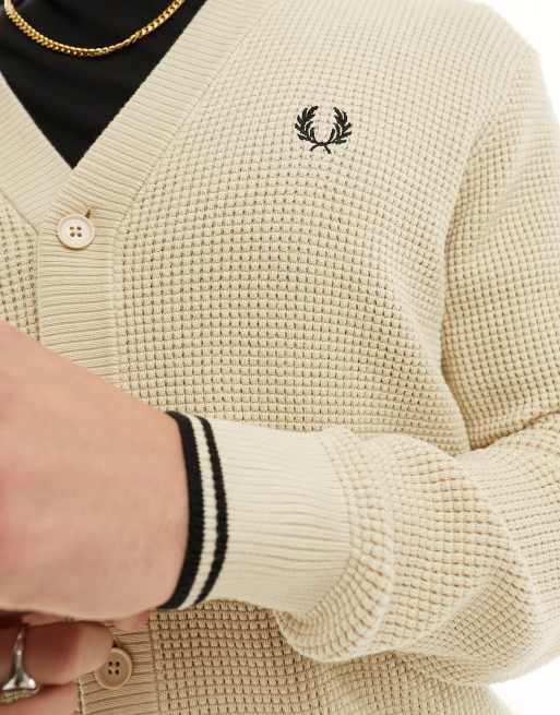 Fred Perry waffle stitch cardigan in oatmeal | ASOS
