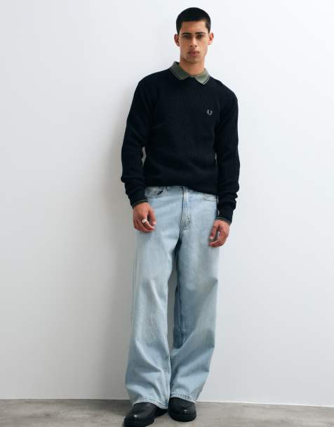 Fred Perry waffle stitch jumper in black - view 1