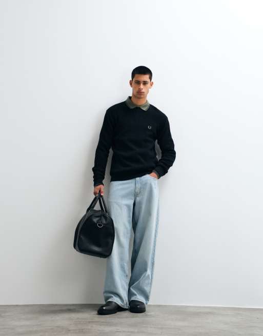 Fred Perry waffle stitch jumper in black, 5 of 5