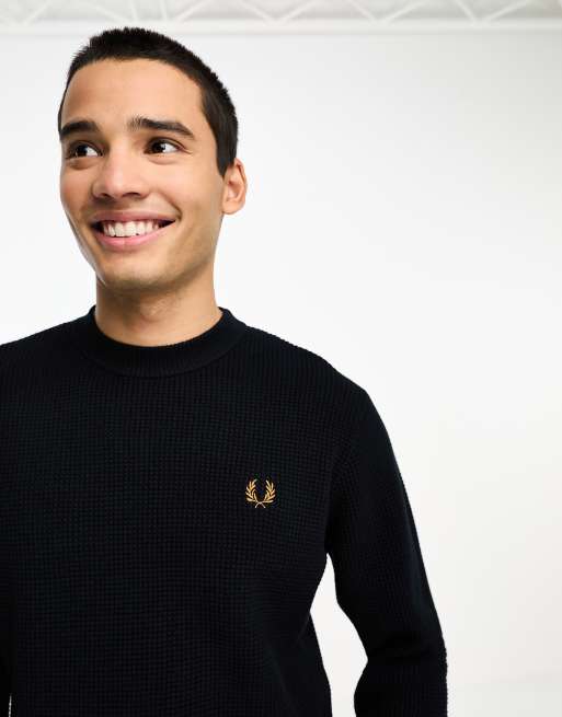 Fred perry waffle on sale crew neck jumper