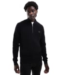 [Fred Perry] Fred Perry waffle stitch knitted half zip jumper in black XS Black
