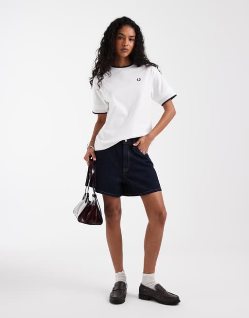 Fred Perry – Weißes Pikee-T-Shirt aus Netzstoff mit Zierstreifen, 3 von 4