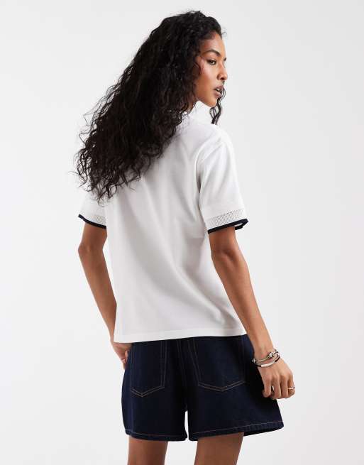 Fred Perry – Weißes Pikee-T-Shirt aus Netzstoff mit Zierstreifen, 4 von 4