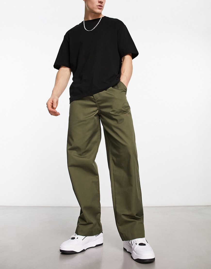wide leg drawstring pants in khaki-Green