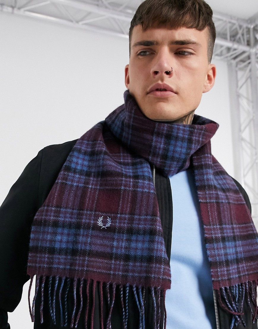 Fred Perry winter tartan scarf in navy and purple