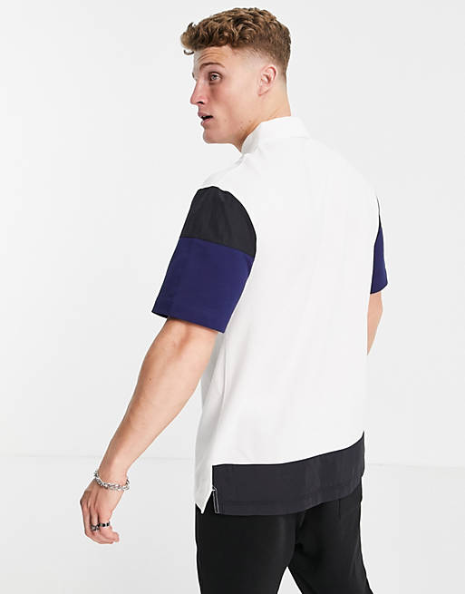 Polo shirts Fred Perry woven colour block polo in white 