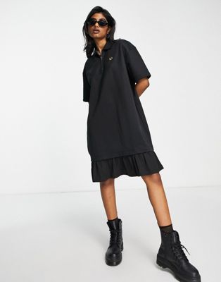 Fred Perry woven panel dress in black