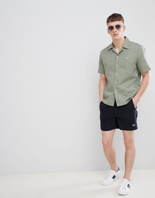 Fred Perry woven pique revere collar shirt in green | ASOS