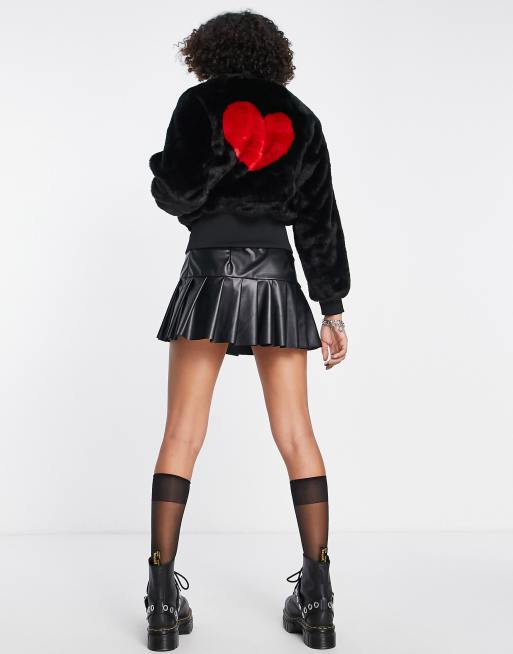 Fred Perry x Amy Winehouse - Bomber-jakke i imiteret pels med hjertedetalje, 4 af 4