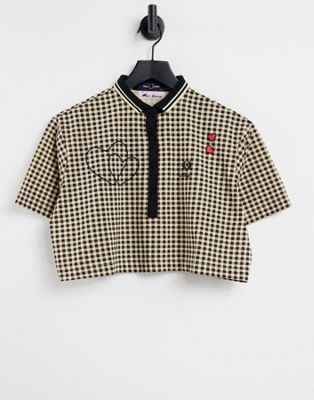 Fred Perry x Amy Winehouse cropped gingham pique t-shirt in yellow