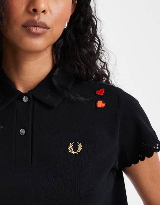 Fred Perry x Amy Winehouse embroidered detail polo shirt in black, 3 of 4