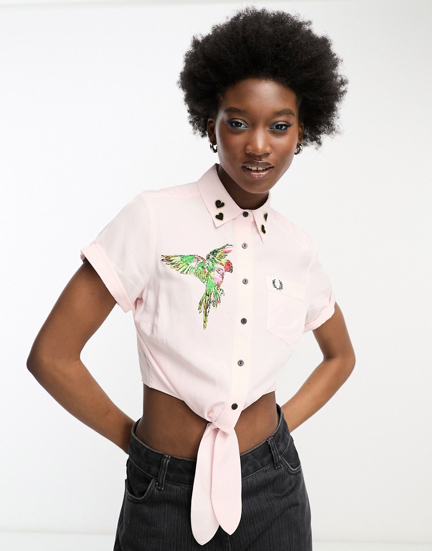 Fred Perry x Amy Winehouse embroidered tie front shirt in pink