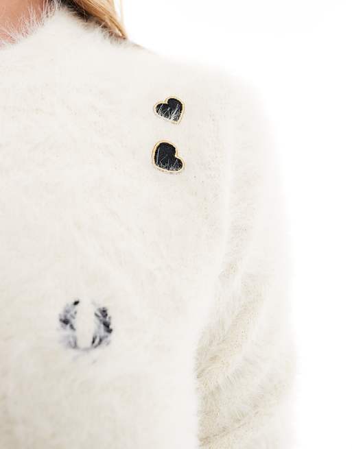 Fred Perry x Amy Winehouse fluffy cardigan in white | ASOS Fred Perry x Amy Winehouse fluffy cardigan in white | ASOS