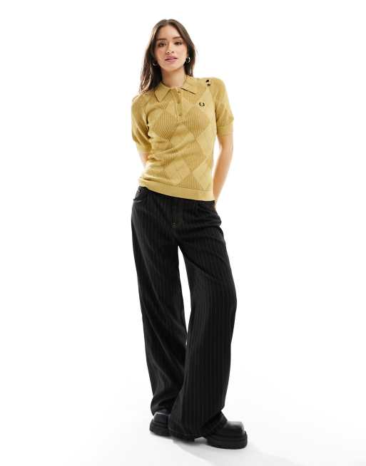 Fred Perry x Amy Winehouse – Guldfärgad, argylestickad skjorta, 2 av 4