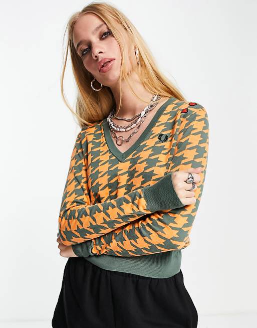 Fred Perry x Amy Winehouse houndstooth jumper in orange