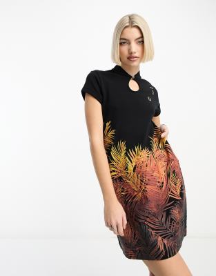 Fred Perry x Amy Winehouse - Kleid in Schwarz mit Palmenprint-Black