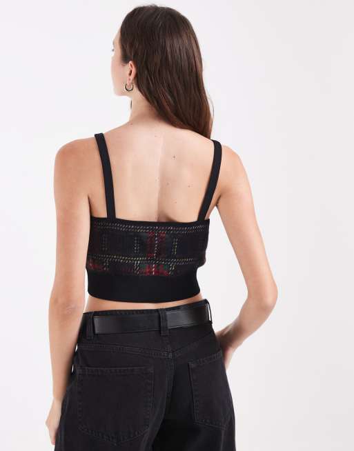 Fred Perry x Amy Winehouse knitted tartan logo crop cami top in red, 2 of 4