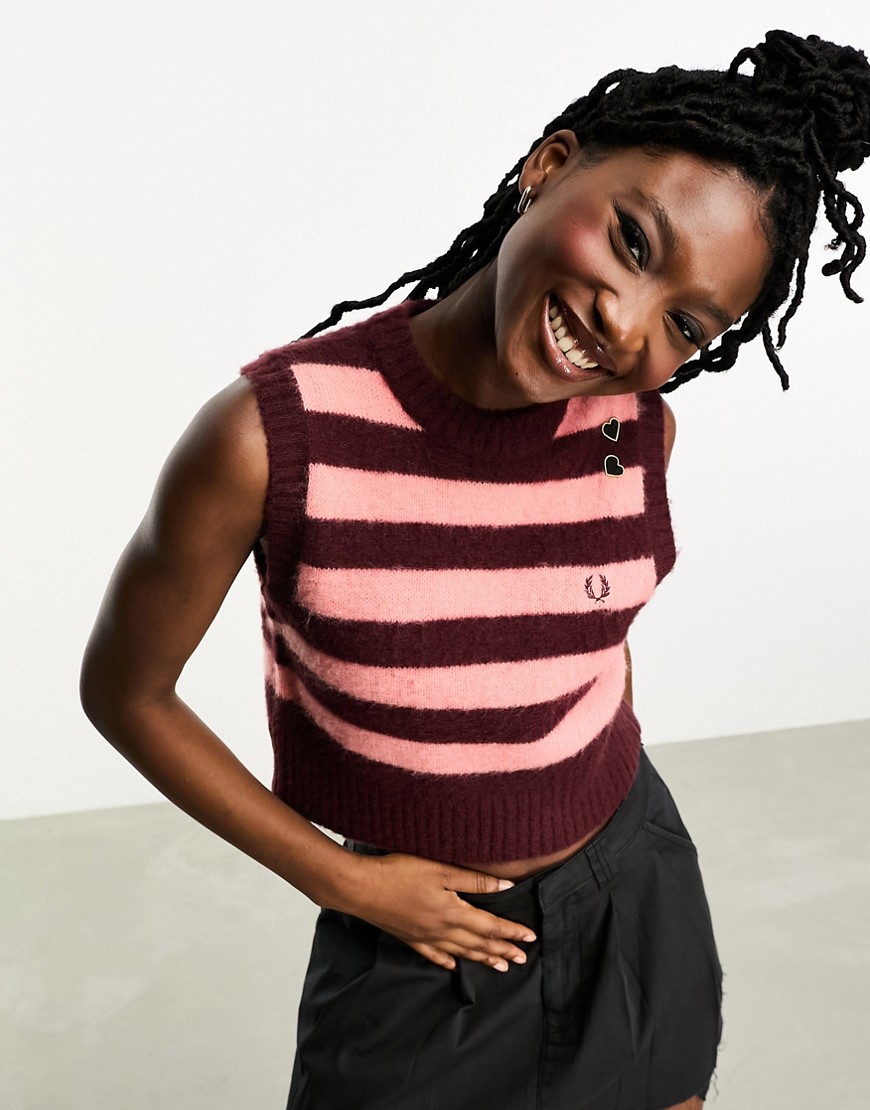 Fred Perry x Amy Winehouse knitted vest in red and pink stripes