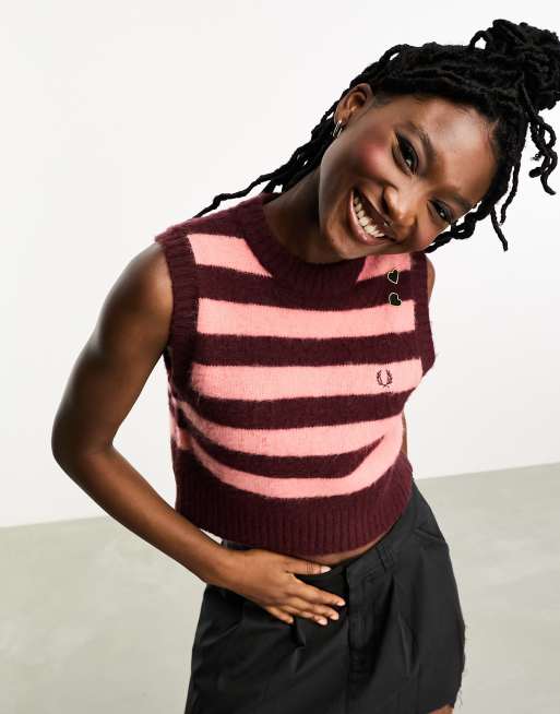 Fred Perry x Amy Winehouse knitted vest in red and pink stripes | ASOS