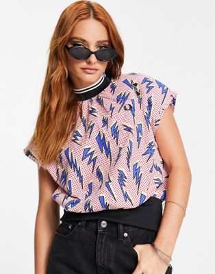 Fred Perry X Amy Winehouse lightning bolt print top in multi