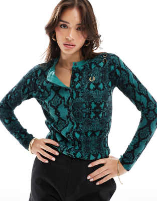 Fred Perry x Amy Winehouse long sleeve knitted jumper in green snakeskin