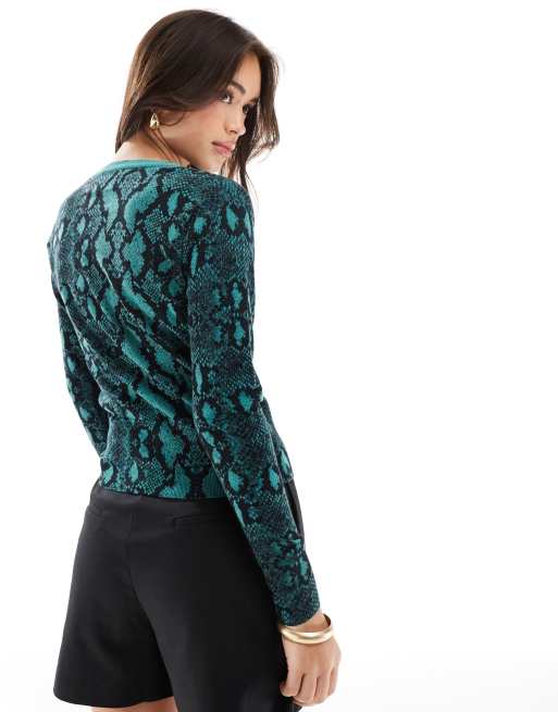 Fred Perry x Amy Winehouse long sleeve knitted jumper in green snakeskin