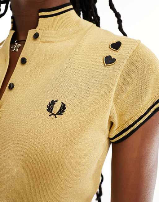 Fred Perry X Amy Winehouse metallic pique polo dress in gold | ASOS