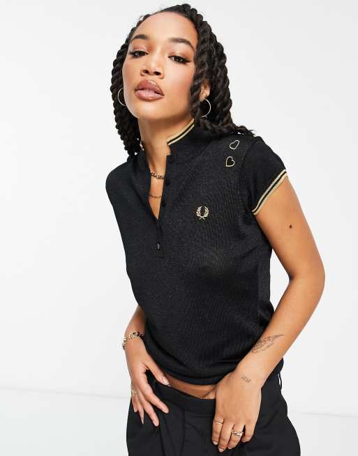 Fred Perry X Amy Winehouse metallic polo top in black