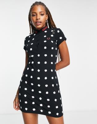 Fred Perry x Amy Winehouse mini pique dress in spot print-Black