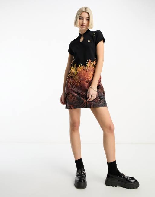 Fred Perry x Amy Winehouse palm print dress in black | ASOS