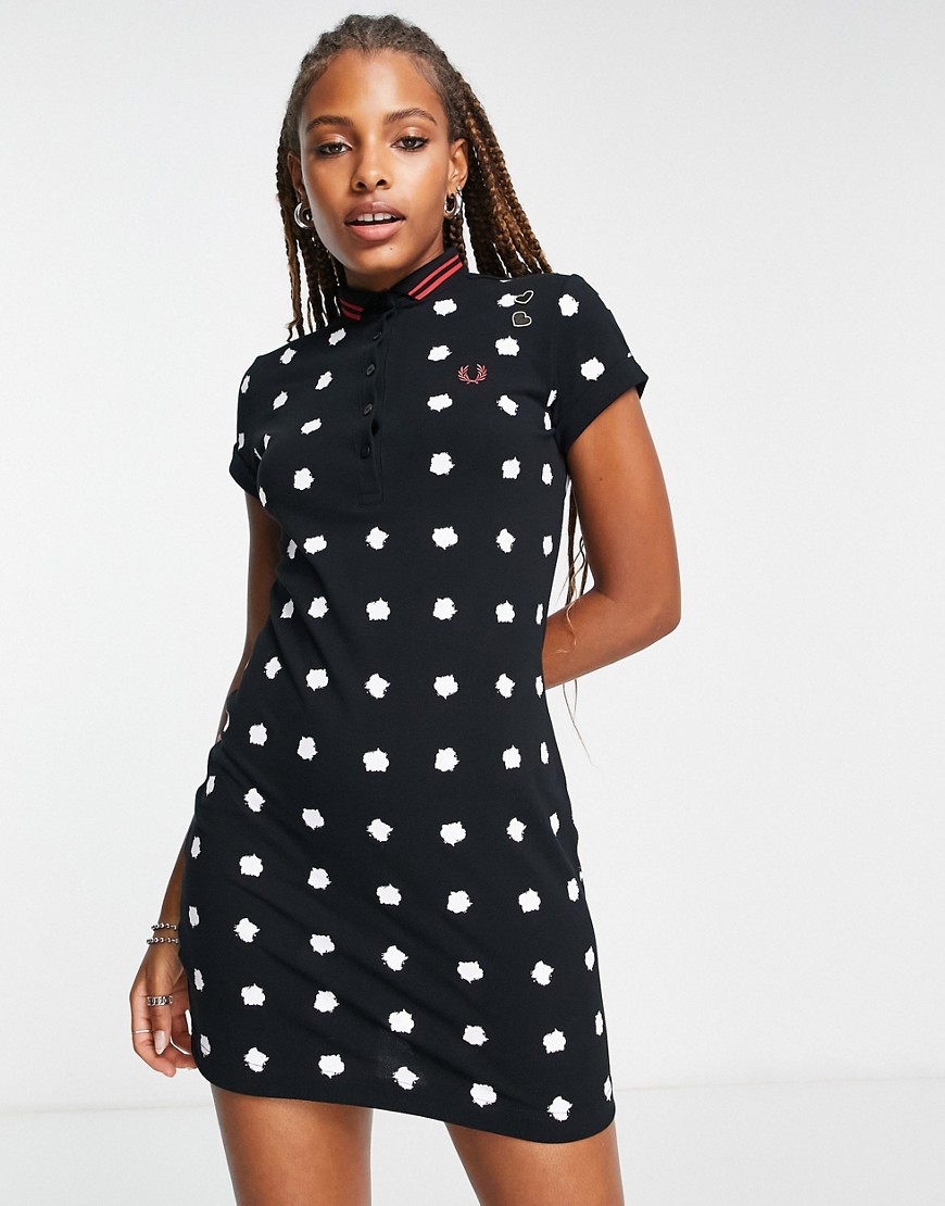 Fred Perry x Amy Winehouse pique mini dress in dot print-Black