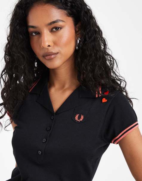 Fred Perry x Amy Winehouse pocket detail knitted polo shirt in black - view 1