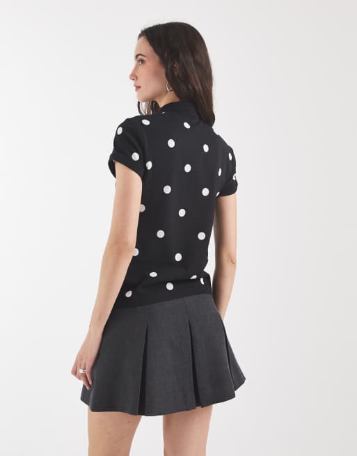 Fred Perry x Amy Winehouse polka dot polo shirt in black and white, 3 of 4