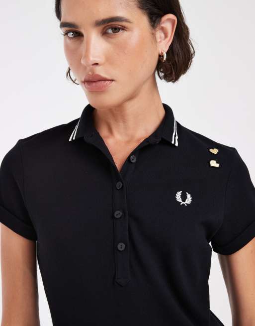 Fred Perry x Amy Winehouse polo-kjole med kontrastkanter i sort, 3 af 4