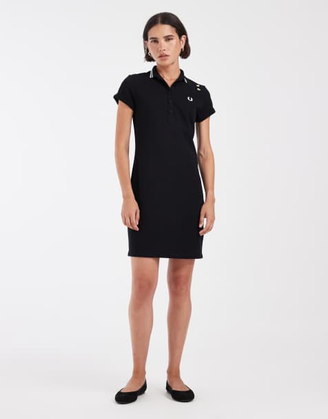 Fred Perry x Amy Winehouse Polokleid mit Kontrastkragen in Schwarz - view 1
