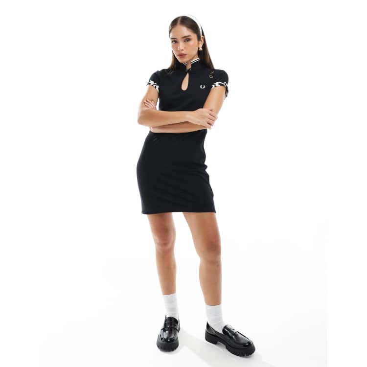 ◆FRED PERRY◆ Amy Winehouse Print Trim Pique Dress Black AF Fred Perry Women's X Amy Winehouse Palm Print Regular Fit