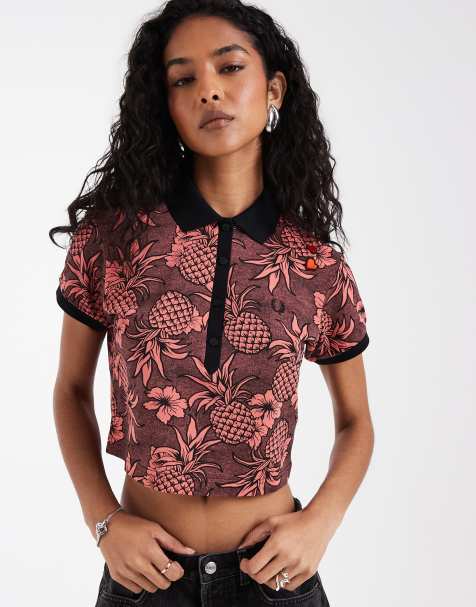Fred Perry x Amy Winehouse printed tropical floral short sleeve polo shirt in red - view 1