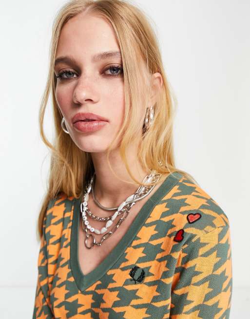 Fred Perry x Amy Winehouse - Pull motif pied-de-poule - Orange, 3 de 4