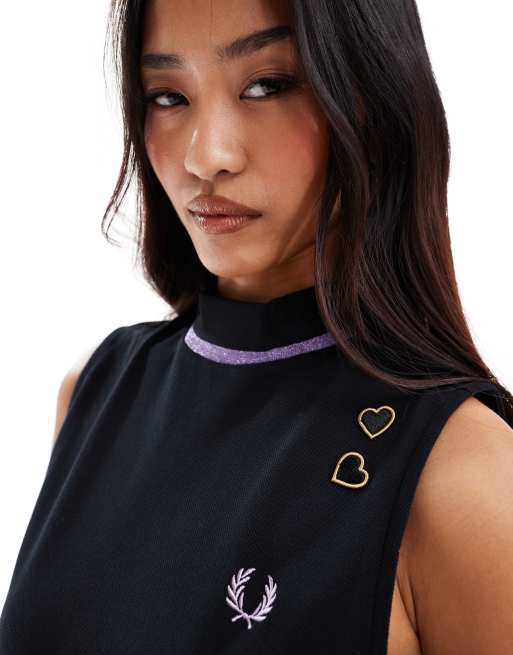 FRED PERRY AMY WINEHOUSEノースリーブワンピース セール】Amy Winehouse Printed Trim Pique Dress（ワンピース