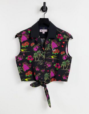 Fred Perry x Amy Winehouse sleeveless tie front shirt in Hawaiian print