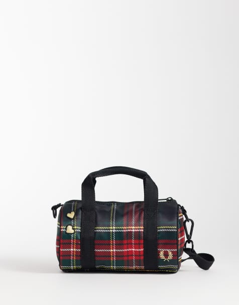 Fred Perry x Amy Winehouse tartan nylon mini barrel bag in red - view 1