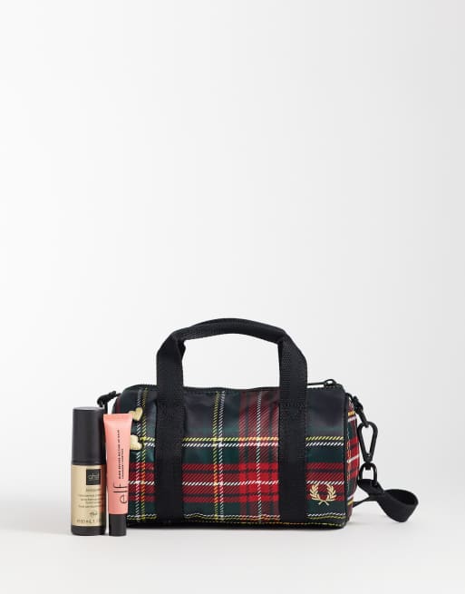 Fred Perry x Amy Winehouse tartan nylon mini barrel bag in red, 2 of 4