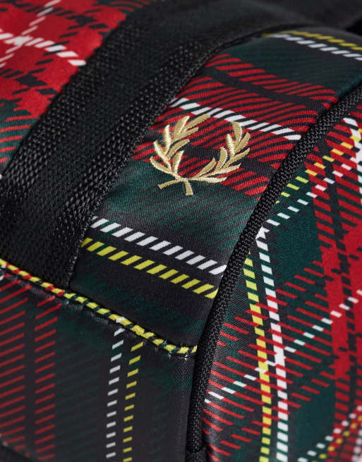 Fred Perry x Amy Winehouse tartan nylon mini barrel bag in red, 3 of 4