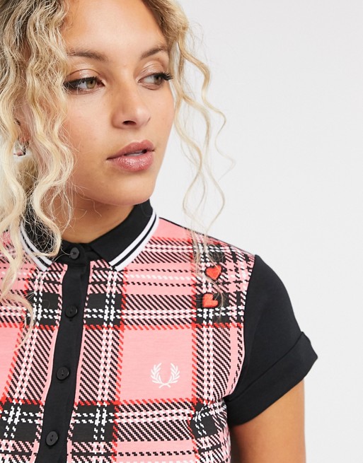 Fred Perry x Amy Winehouse tartan polo t-shirt in navy and pink