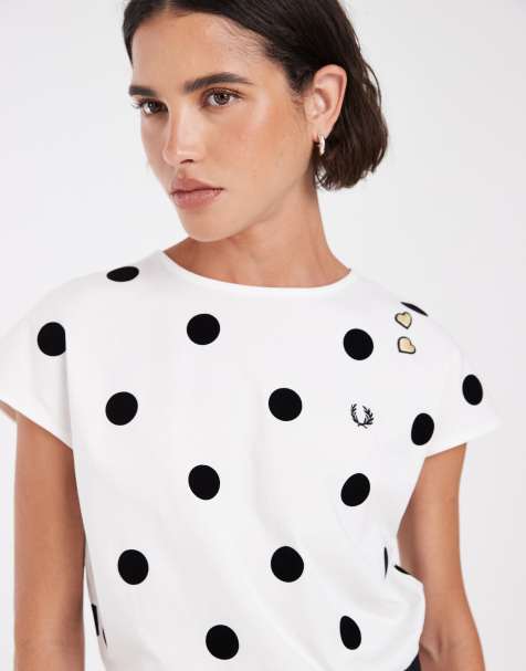 Fred Perry x Amy Winehouse top w kropki flokowane czarno-biały - view 1