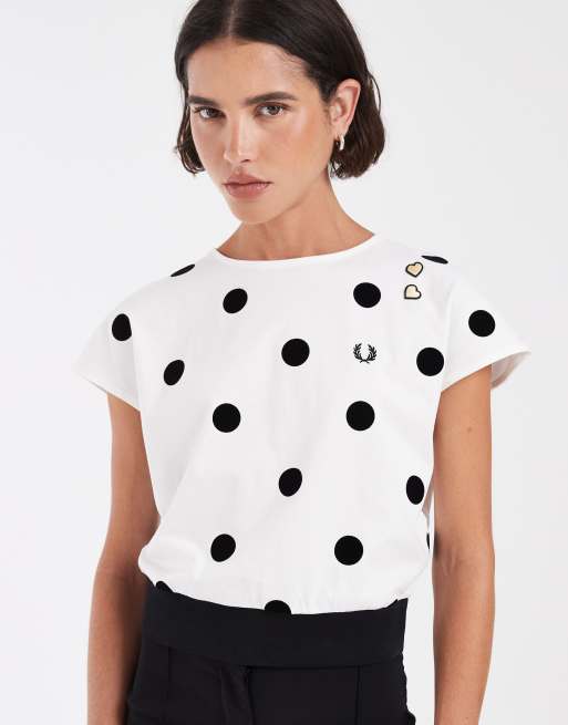 Fred Perry x Amy Winehouse top w kropki flokowane czarno-biały, 2 z 4