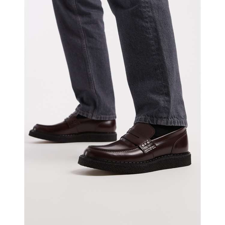 Fred Perry x George Cox leather penny loafer in burgundy | ASOS